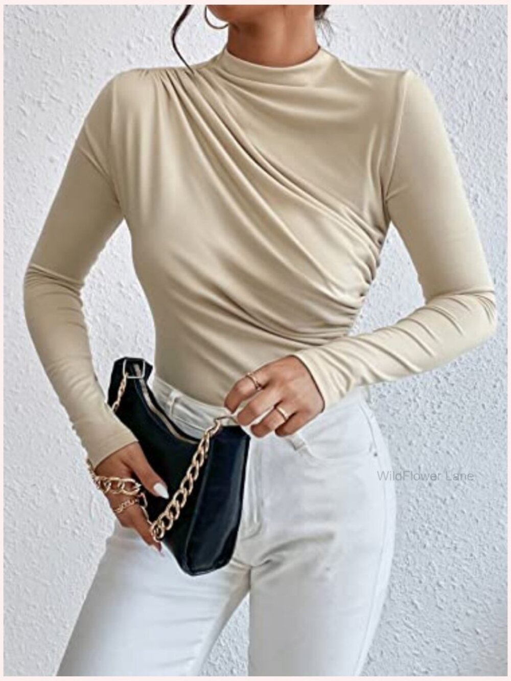 Mock Neck Ruched Long Sleeve Bodysuit Jumpsuit Slim Fit Stretchy - Picture 4 of 7
